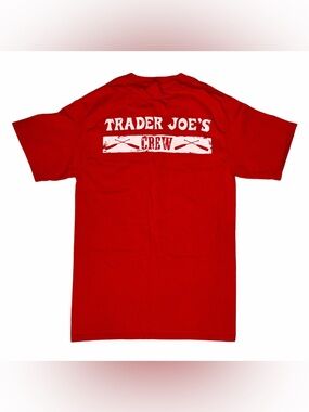 Trader Joe’s Red Short Sleeve Crew T-Shirt w/ Paddle Oars Logo Men’s Size Small